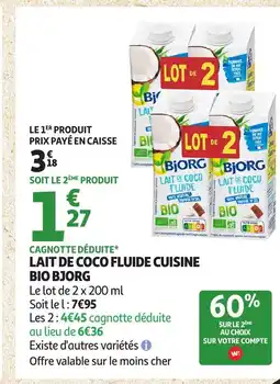 Auchan BJORG Lait de coco fluide cuisine bio offre
