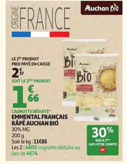 Auchan AUCHAN BIO Emmental français râpé offre