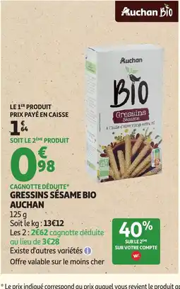 Auchan AUCHAN BIO Gressins sésame offre
