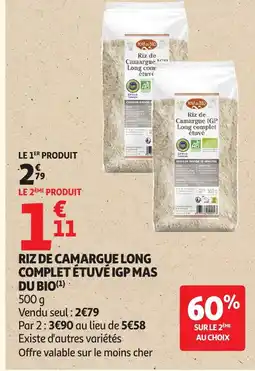 Auchan Riz de camargue long complet étuvé igp mas du bio offre