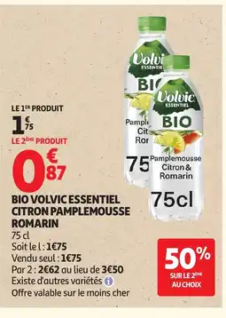 Auchan Bio volvic essentiel citron pamplemousse romarin offre
