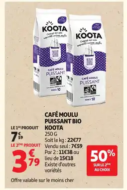 Auchan KOOTA Café moulu puissant bio offre