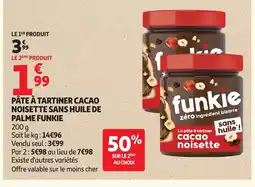 Auchan FUNKIE Pâte à tartiner cacao noisette sans huile de palme offre