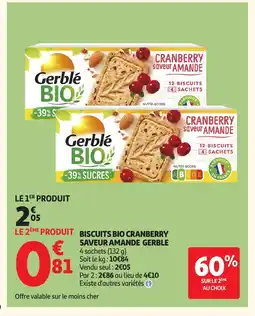 Auchan GERBLE Biscuits bio cranberry saveur amande offre