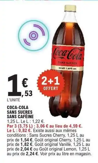 E.Leclerc COCA COLA SANS SUCRES SANS CAFÉINE offre