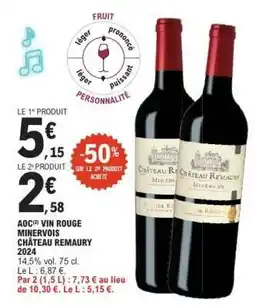 E.Leclerc AOC Vin Rouge Minervois Château Remaury 2024 offre