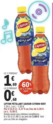 E.Leclerc LIPTON PÉTILLANT SAVEUR CITRON VERT offre