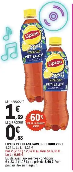 E.Leclerc LIPTON PÉTILLANT SAVEUR CITRON VERT offre