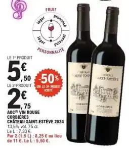 E.Leclerc AOC Vin Rouge Corbières Château Saint-Estève 2024 offre