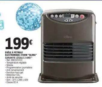 E.Leclerc POÊLE À PÉTROLE ÉLECTRONIQUE 3100W “QLIMA” offre