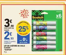 E.Leclerc LOT DE 6 BÂTONS DE COLLE CLASSIC SCOTCH offre