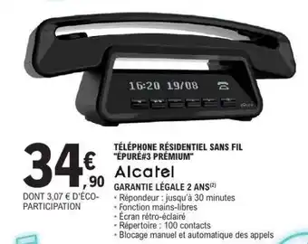 E.Leclerc Téléphone résidentiel sans fil 'EPUR#3 PREMIUM' Alcatel offre