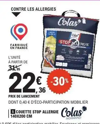 E.Leclerc COUETTE STOP ALLERGIE 140X200 CM offre