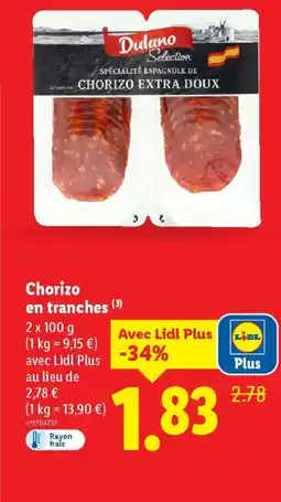 Lidl DULANO Chorizo en tranches offre