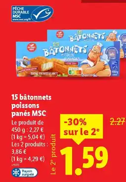 Lidl 15 bâtonnets poissons panés MSC offre