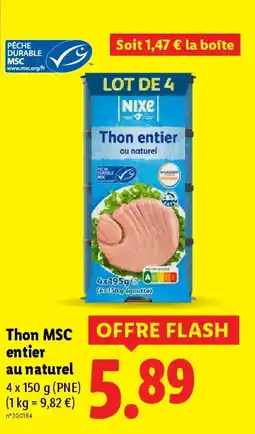 Lidl Thon MSC entier au naturel offre