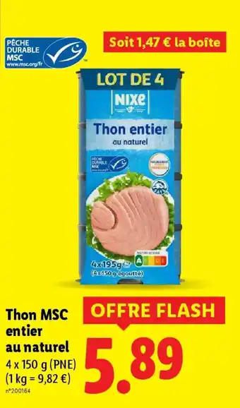 Lidl Thon MSC entier au naturel offre