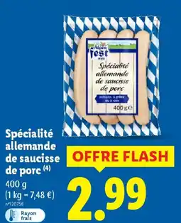 Lidl Spécialité allemande de saucisse de porc offre