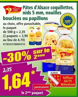Norma LES REGIONS A TABLE Pâtes d'Alsace Coquillettes nids 5 mm, nouilles bouclées ou papillons offre