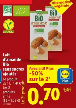 Lidl Lait d'amande sans sucres ajoutés offre
