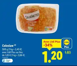 Lidl SALADINETTES Coleslaw chou blanc & carottes offre