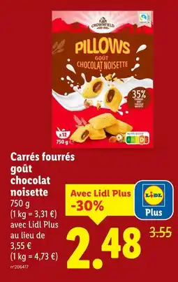 Lidl Crownfield Carrés fourrés goût chocolat noisette offre