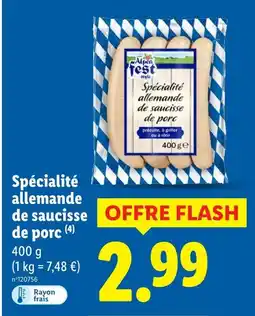 Lidl Alpen Fest Spécialité allemande de saucisse de porc offre