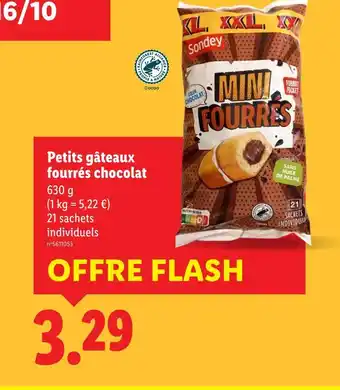 Lidl Sondey Petits gâteaux fourrés chocolat offre