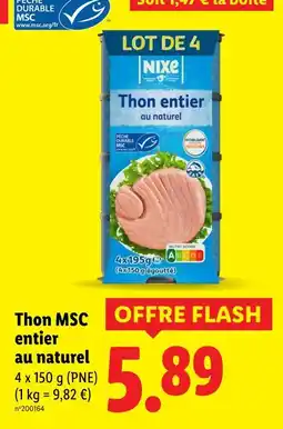 Lidl Nixe Thon MSC entier au naturel offre