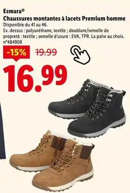 Lidl Esmara Chaussures montantes à lacets Premium homme - noir offre