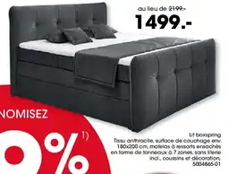 Möbel Martin Lit boxspring Tissu anthracite, surface de couchage env. 180x200 cm offre
