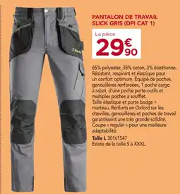 Gedimat KAPRIOL Pantalon de travail Slick gris (DPI CAT 1) offre