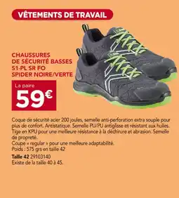 Gedimat Chaussures de sécurité basses S1-PL SR FO Spider noire/verte offre
