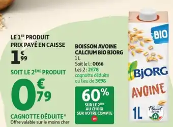 Auchan Supermarché BJORG Boisson avoine calcium bio offre