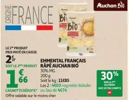 Auchan Supermarché AUCHAN BIO Emmental français râpé offre