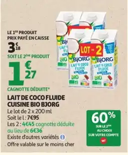 Auchan Supermarché BJORG Lait de coco fluide cuisine bio offre
