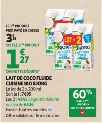 Auchan Supermarché BJORG Lait de coco fluide cuisine bio offre