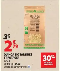 Auchan Supermarché TARTINES ET POTAGER Emballage 100 végétal quinoa bio offre