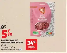 Auchan Supermarché BIODAY Baies de goji bio origine chine offre
