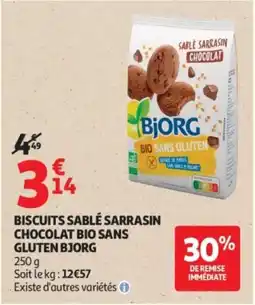 Auchan Supermarché BJORG Biscuits sablé sarrasin chocolat bio sans gluten offre