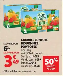 Auchan Supermarché POM'POTES Gourdes compote bio pommes offre