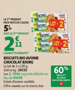 Auchan Supermarché BJORG Biscuits bio avoine chocolat offre