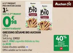 Auchan Supermarché AUCHAN Bio gressins sésame offre