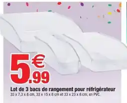 Bazarland Lot de 3 bacs de rangement pour réfrigérateur offre