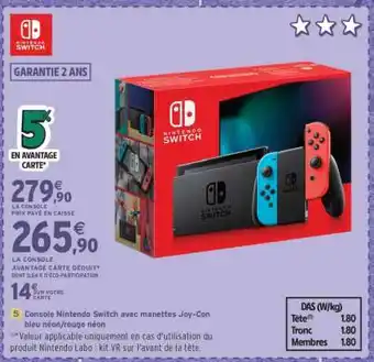 Intermarché Console Nintendo Switch avec manettes Joy-Con bleu néon/rouge néon offre