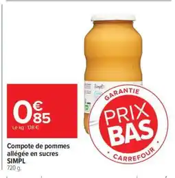 Carrefour Compote de pommes allégée en sucres SIMPL offre