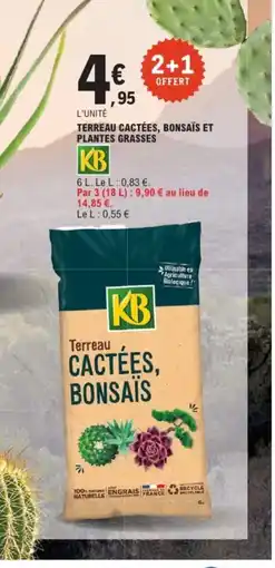 E.Leclerc Jardi KB Terreau cactées, bonsaïs et plantes grasses offre
