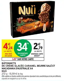 Intermarché Bâtonnets de crème glacée caramel beurre salé et macadamia d'australie x4 nuii offre