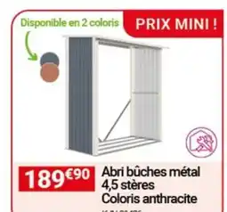 Oogarden Abri bûches métal 4,5 stères Coloris anthracite offre