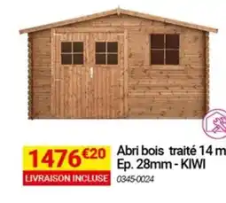 Oogarden KIWI Abri bois traité 14 m² Ep. 28mm offre